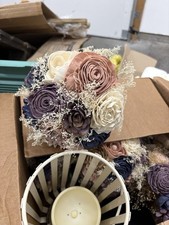 Bridesmaid Bouquet Solo Wood Flower Lot Of 6 Powder Pink Navy Blue Wedding