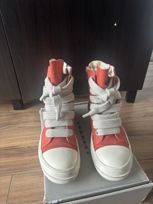 Rick Owens DRKSHDW Sneaks High Top Orange/Milk Canvas Lace Up Zip DU01B7800