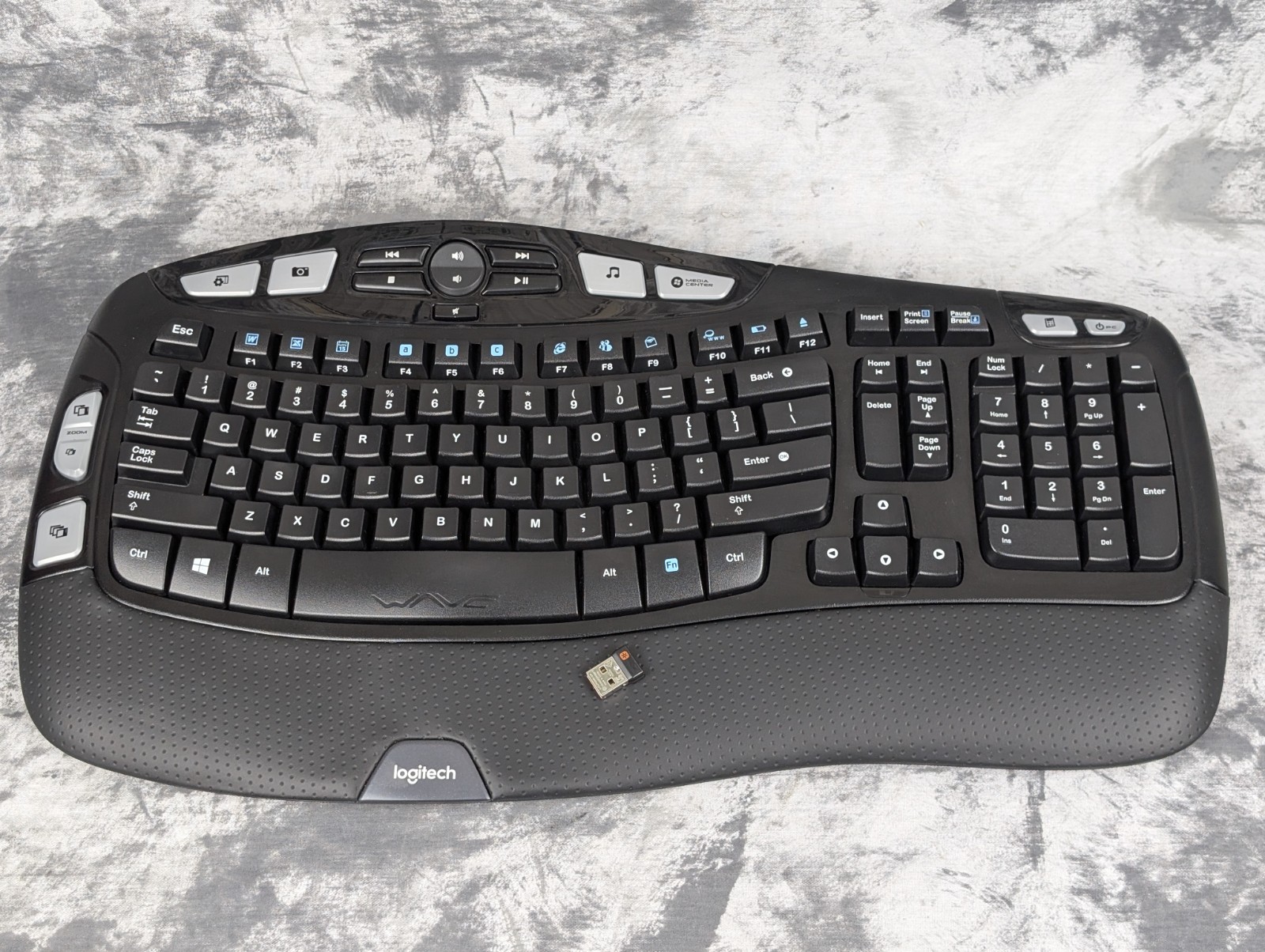 Logitech Wireless Wave K350 Ergonomic Keyboard + USB Unifying Receiver Dongle