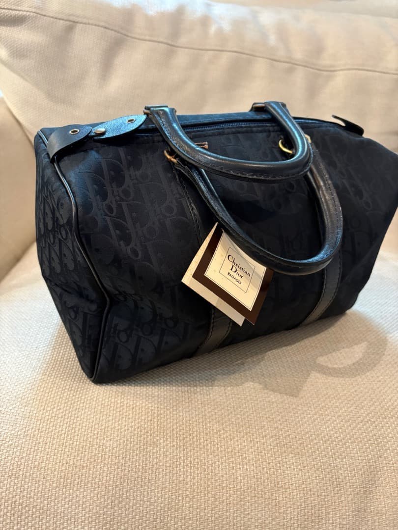 Christian Dior Trotter Boston Bag Dark Navy Blue Oblique Jacquard Canvas Handbag image 2