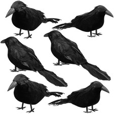 6 Pack Halloween Black Feathered Crows, Halloween Decorations Realistic Bird ...