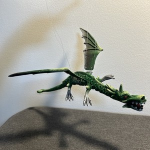 Handcrafted Flying DRAGON Made Of sawdust and Resin w/gemstone eyes Green