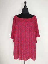 Studio B Bobeau Size L Red Floral Off The Shoulder Pullover Top