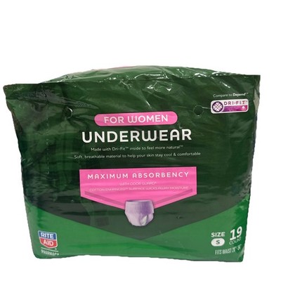 Rite Aid Women's Protective Underwear, Maximum Absorbency, Size: Small. 19 Count
