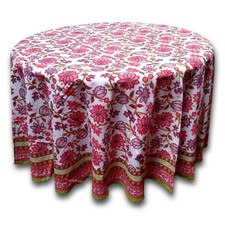 Floral Tablecloth for Round Tables Pink Red Green White Cotton Floral Kitchen Ta