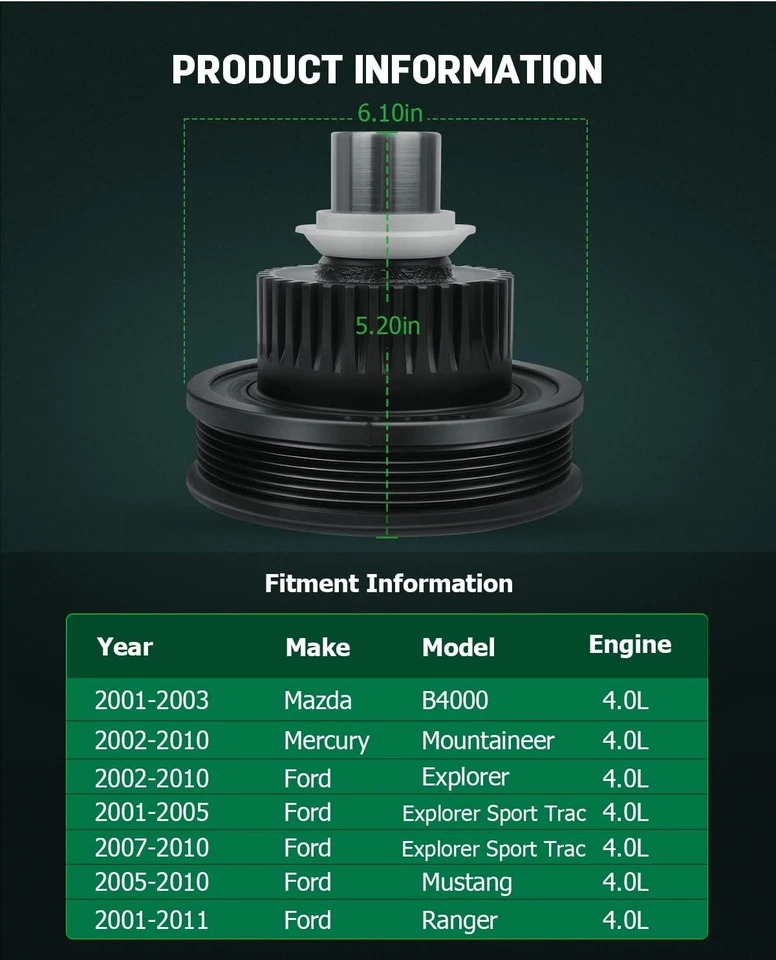 For 2001 2002 2003 2004 2005 2006 2007-2011 Ford Ranger 4.0L Harmonic Balancer - Image 3 of 4
