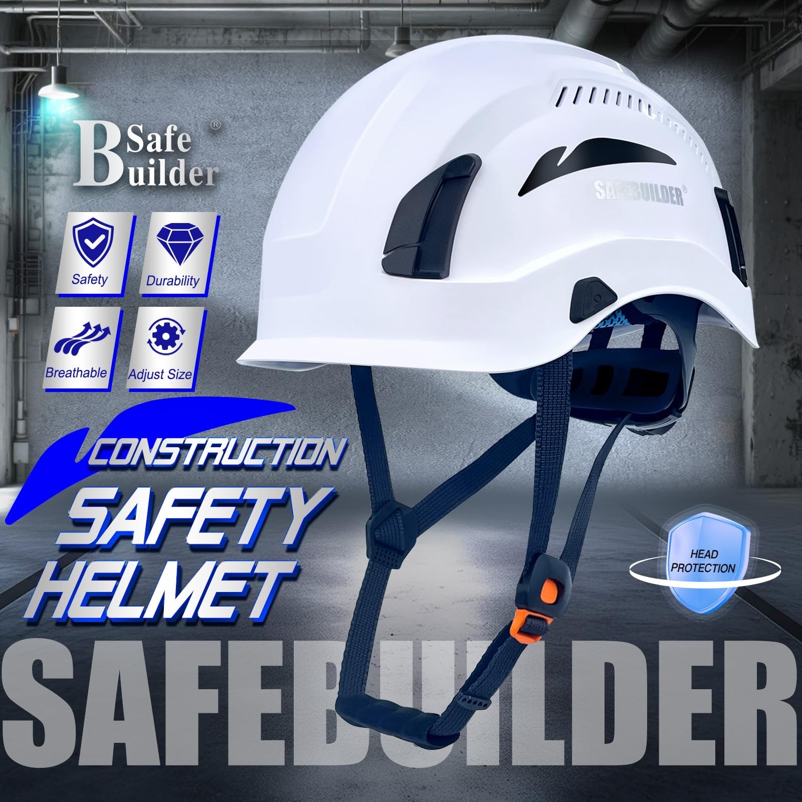 Safety Helmet Hard Hats Construction Head Protection 6-Point Suspension Light...