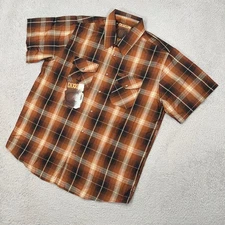 Dixxon Shirt Mens XL Brown Tan Plaid Button Snap The Barrel Bamboo Blend NEW