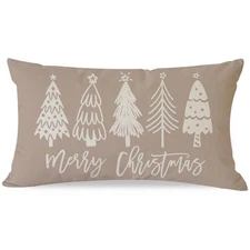 Christmas Pillow Covers 12x20 Inch Beige Neutral Merry Christmas Tree Decor O...