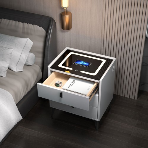 LED Bedside Table 3 Drawers Wireless Charging Side Cabinet White Nightstand Hfnp - Picture 15 of 20