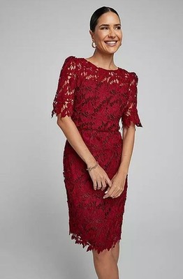 KALEIDOSCOPE Lace Shift Dress in Burgundy UK 14 (fm268-8.1)