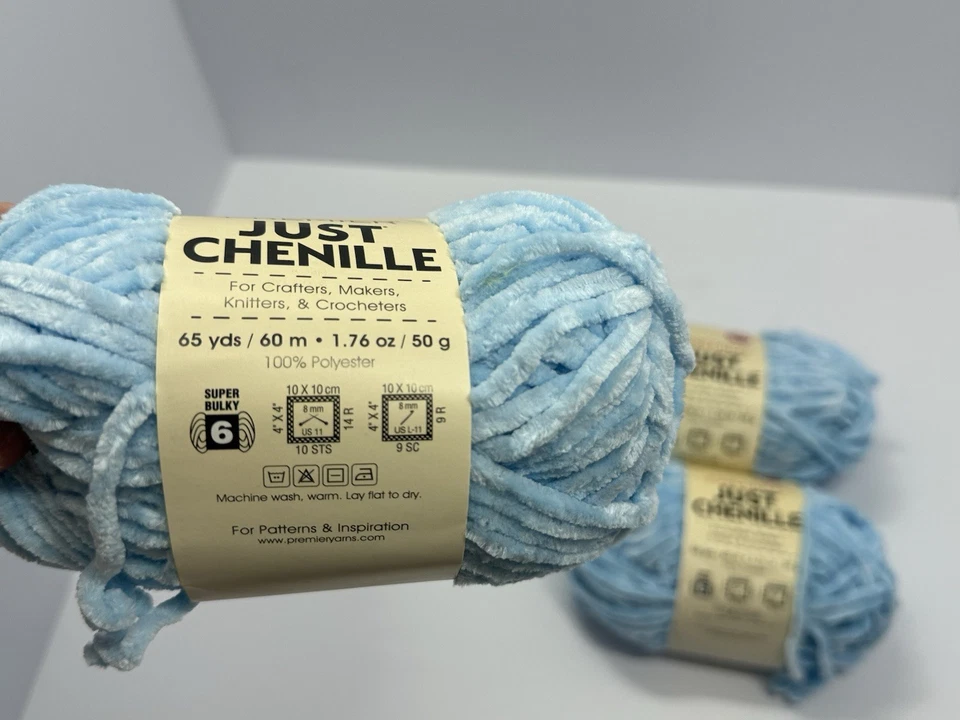 Premier JUST CHENILLE 纱线 65 码(4 件装),浅蓝色,钩针编织 — 第 3/3 张图片