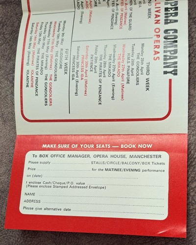 D`Oyly Carte Flyer 1977 Gilbert & Sullivan Opera House Manchester Theatre - Imagen 4 de 5