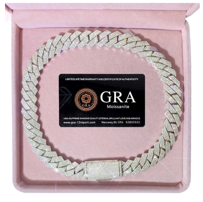 Pulsera collar plata 15 mm VVS MOISSANITE Miami cadena de eslabones cubanos helados Foto 3 de 4