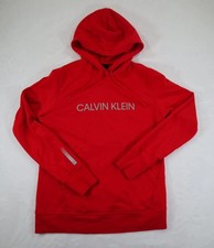 Calvin Klein Hoodie Womens Small Red Pullover Jumper Gym Athleisure Streetwear