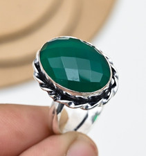 100 Natural Green Onyx Oval Cut Ring 925 Sterling Silver Plated Gift For Her