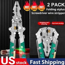 2 Pack Wire Stripping Tool Foldable Wire Stripper Electrical Pliers Electrician