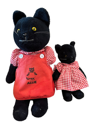 1979 Allie Cat Plush Set: 19in With Dress and Apron plus 12in Cat with Dress