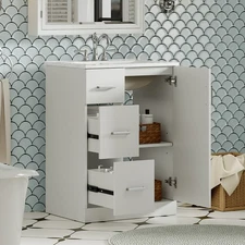 24" Bathroom Vanity w/ Sink, Freestanding Bath Vanity Storage Cabinet, 2 Drawers