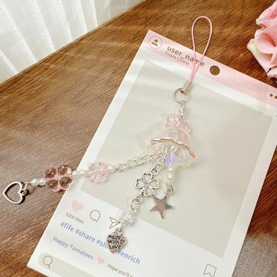 Cute Jellyfish Four-leaf Clover Mobile Phone Chain Lanyard Bag Decoration Gift