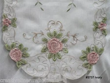 Spring Embroidered Pink Rose Floral Sheer Table Runner 15x70" oval New #3737W