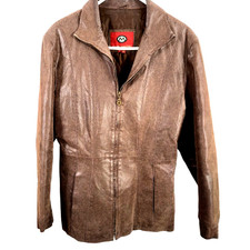 Marc Mattis Chestnut Brown Y2k Distressed Leather Women M Zipper Blazer Jacket