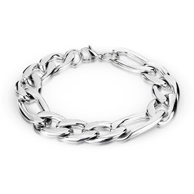 Figaro Chain Bracelet 8mm 7.5-IN Silver Stainless Steel Rocker Biker Wristband