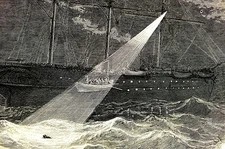 Frank Leslie ELECTRIC LIGHT on BOAT Saving Wrecked Persons 1873 Print Matted