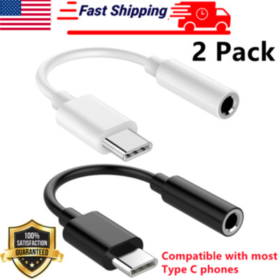 2x USB-C Type C Adapter Port to 3.5MM Aux Audio Jack Earphone Headphone Cable !