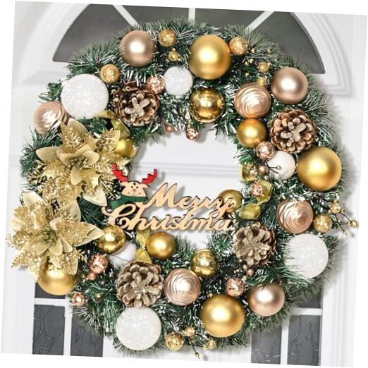 Christmas Decorations Christmas Wreath-Christmas Wreaths for Front 1 pack Gold