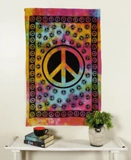 Tapestry Indian Wall Hanging Peace Sign Throw Table mat Hippie Tie Dye Art 40*30
