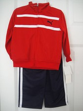 PUMA NWT Boys 2PC Track Suit Jacket Pants Top Warm Up Red Navy Polyester 2 2T