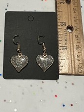 Silver Enamel Glitter Gold Toned Heart Hook Earrings 1x.8 Valentines Day