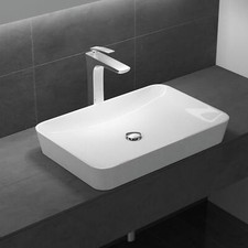 Wash Basin Sink Stone Resin Countertop Rectangle Coloured & Waste Plug 600x400mm