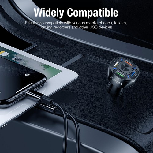 4 USB Phone Car Charger Adapter LED Display QC 3.0 Fast Charging Car