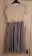Womens Boohoo Cream Lace And Grey Tulle Net  Dress Size 10