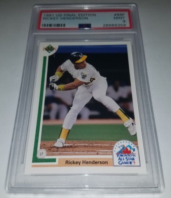 1991 Upper Deck Final Edition #86F Rickey Henderson Card Graded PSA 9 Mint