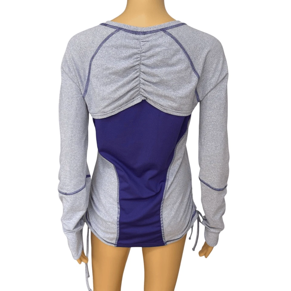 Lucy Tech Striped Ruched Top Womens Medium M Thumb Hole Pullover Crew Shirt - Image 2 of 4