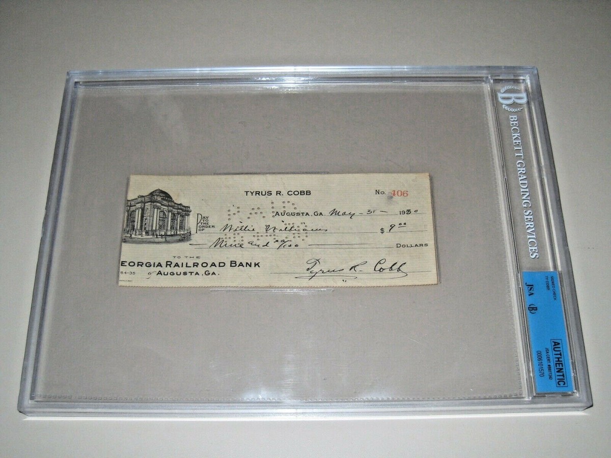 Ty Cobb Autographed 1930 Personal Check - Slabbed with JSA Letter