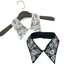 Women Flower Crystal Detachable Fake Collar Neck Sequin Tops Choker Decor