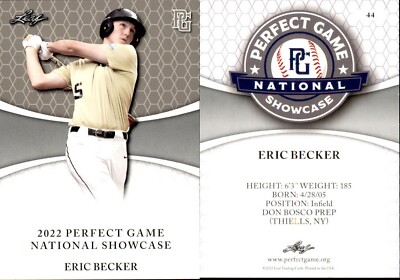 ERIC BECKER 2022 LEAF PERFECT GAME ''National Showcase'' ROOKIE CARD #44