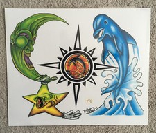 Tattoo Studio Shop Flash Single Sheet by Tattoo Shorty Dolphin 11" X 14" Print