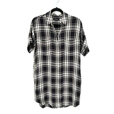 MADEWELL Black Ivory Plaid Button Up Oversized Shift Tunic Shirt Dress Small