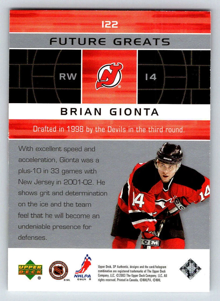 2002-03 SP Authentic #122 Brian Gionta FG /2003 (ref 217627) - Image 2 of 2