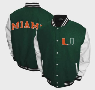 University of Maimi Varsity Jacket With Leather Sleeves