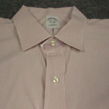 Brooks Brothers 1818 Shirt Mens 17.5 x 35 Slim Fit Pinstriped Pink Dress Shirt