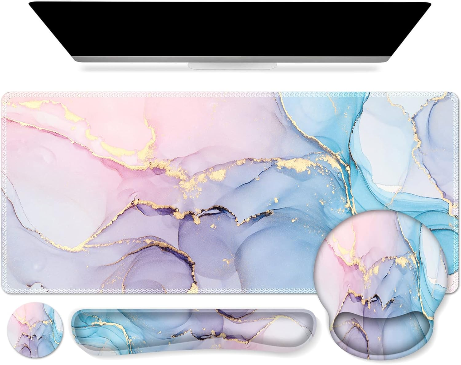 XXL Gaming Mouse Pad Set with Wrist Support - 4-in-1 Desk Mat & Keyboard Wrist Rest-image