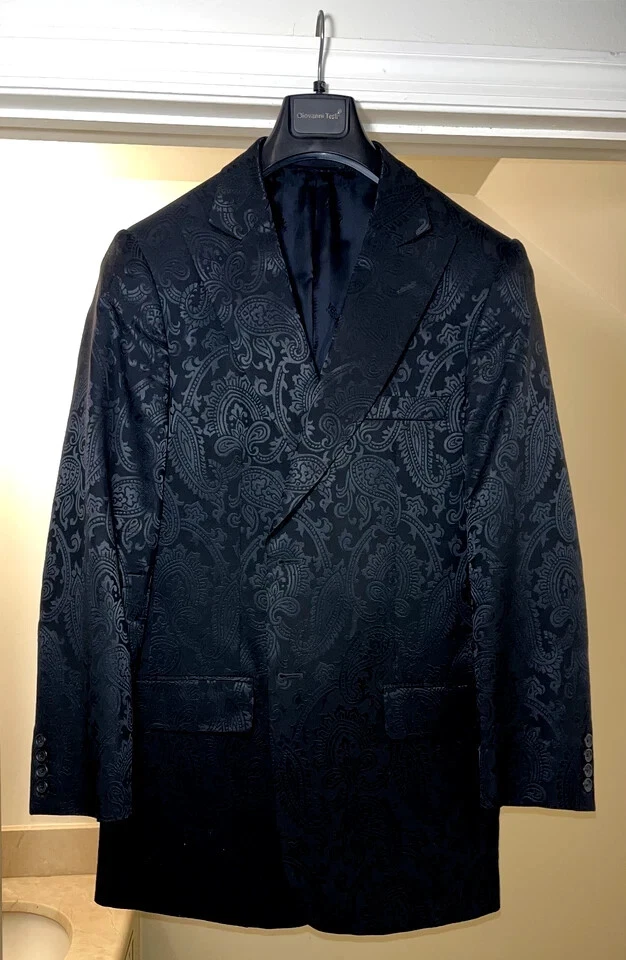 VERSACE Collection MEN Suit Black Barocco Jacquard Blazer Dinner Jacket Long VTG - Image 4 of 4