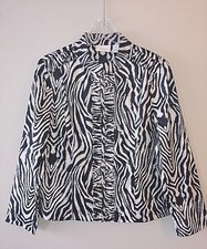 CHICOS Size 1 M Zebra Print Zip Front Long Sleeve Jacket Cotton Stretch