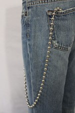 NEW Men Long Silver Metal Ball Charms Wallet Chain KeyChain Biker Jean Pants